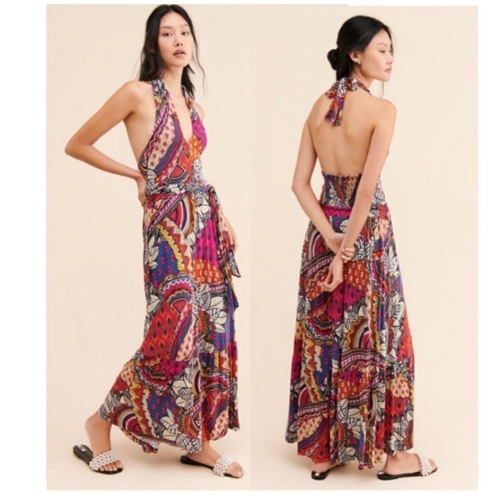 Anthropologie Maeve Cynthia Convertible Maxi Dress Multi Color Geometric Large